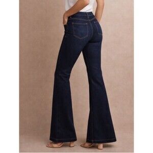 Spanx Flare Jeans M Full Length Dark Wash Blue High Rise Pull On Stretch Jeans 6